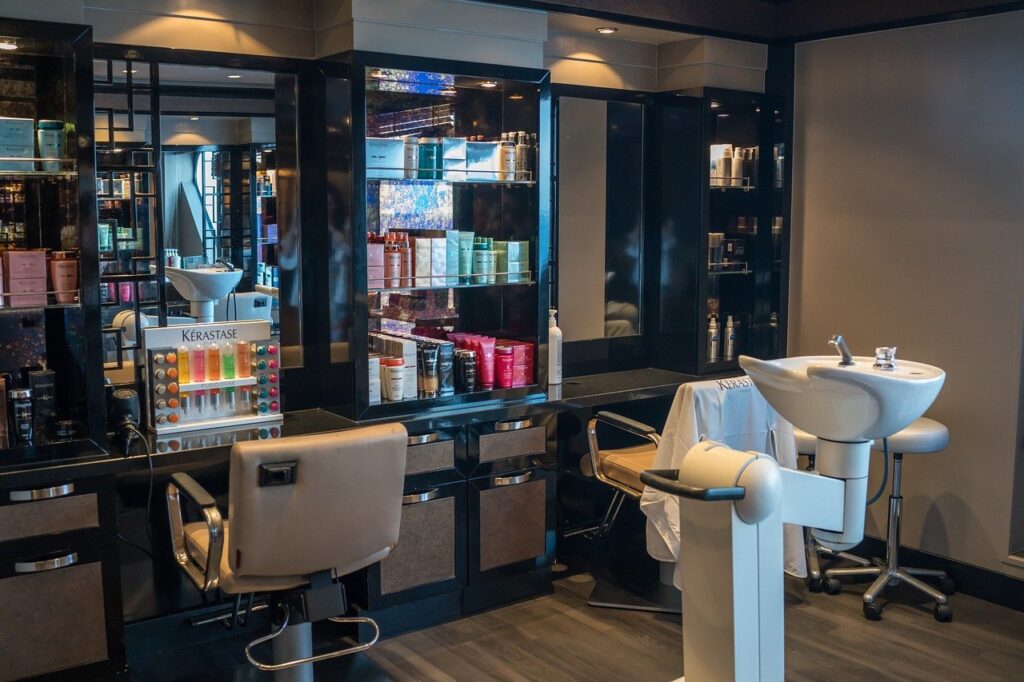 beauty salon, hair dresser, table
